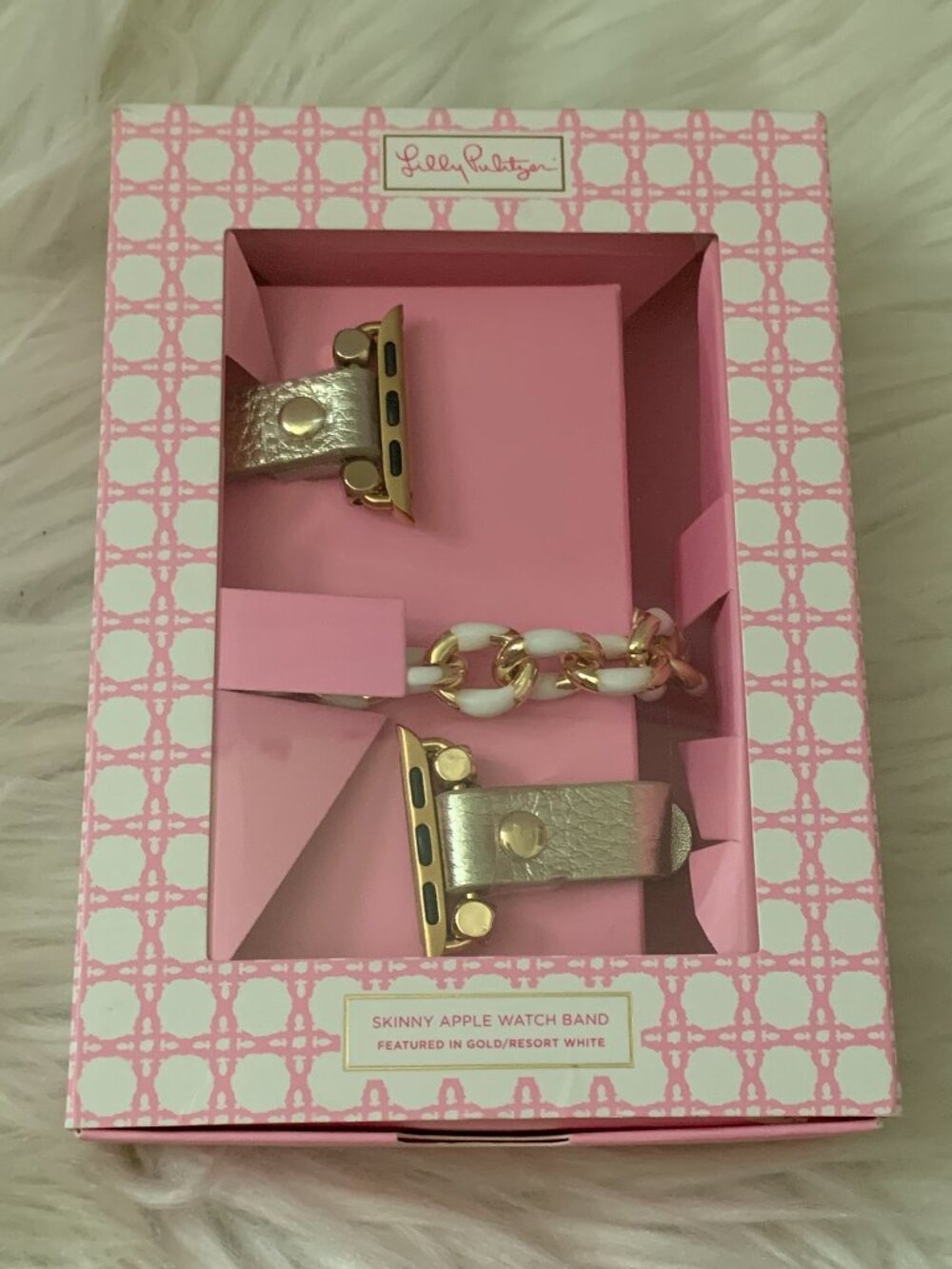 LILLY PULITZER Skinny Apple Wrap Around Watch Band in Gold/Resort White